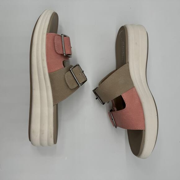 Clarks Cloudsteppers Womens Size 8M Drift Buckle Peach Combine Rose Khaki Slides - Picture 2 of 8